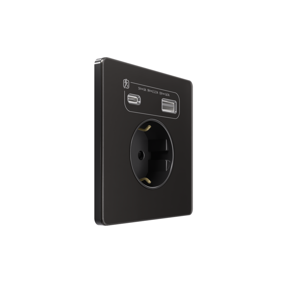 Systeme Infinity, Розетка 2К+З  и зарядным устройствомUSB А+С 20Вт (250В, 16А, защитные шторки), FSE001032, Полярная ночь